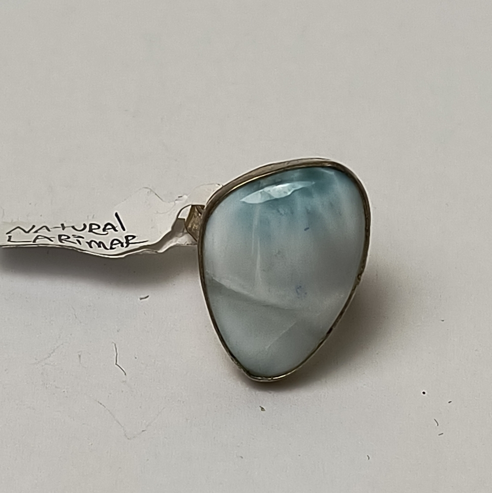Handmade Artisan Gemstone Larimar Teardrop Statement Ring 8 - Light Blue - Picture 3 of 5